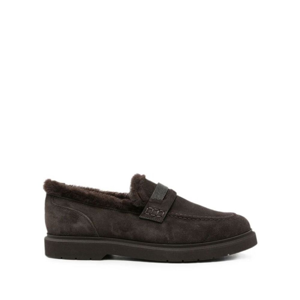 Suede Penny Loafers With Shearling Lining And Precious Insert Women